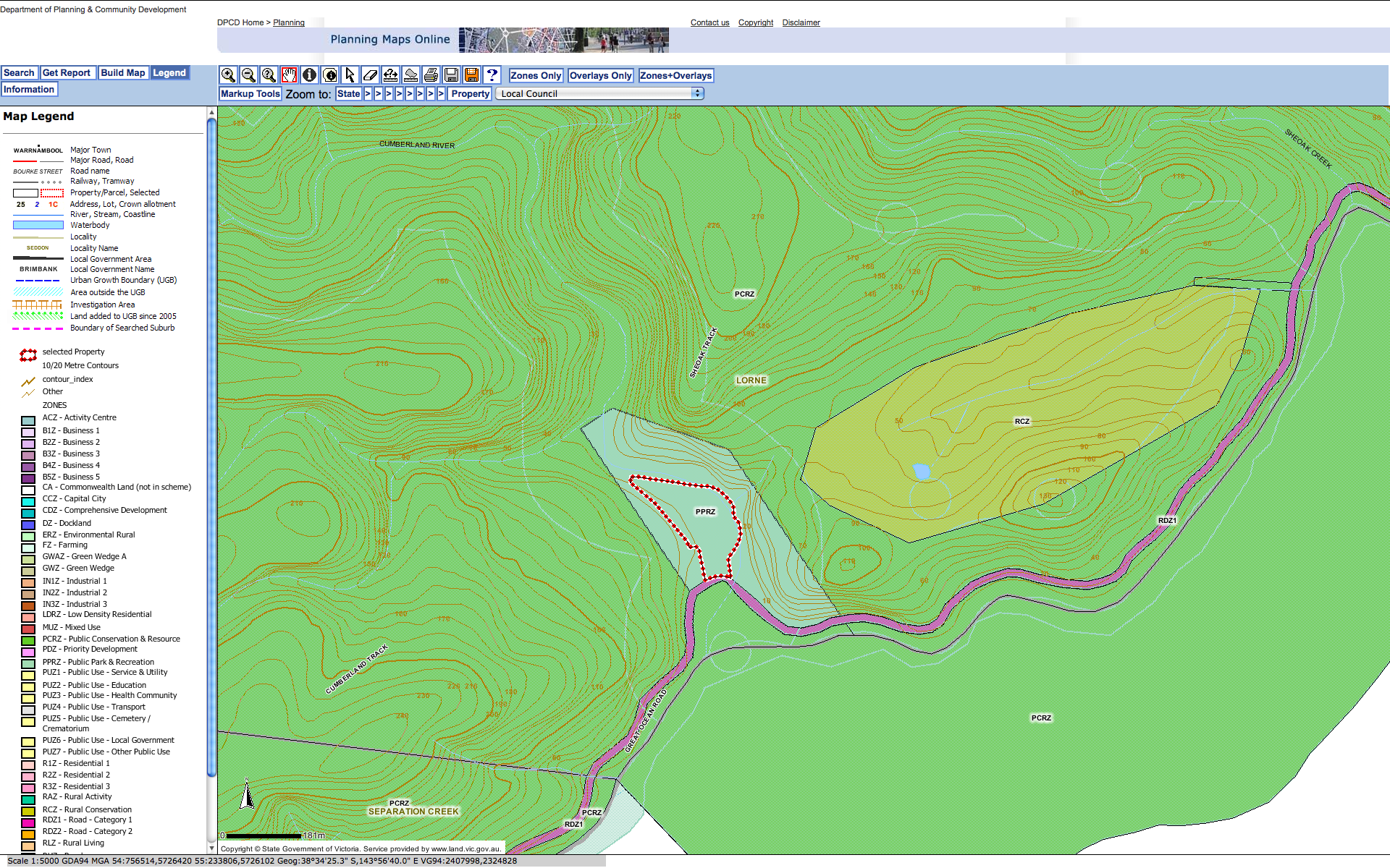 Zoning around Cumberland River Reserve and Little Sheoak property.